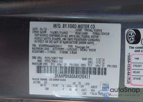 2010 Ford Fusion Se из США, поврежденный, VIN 3FAHP0HA0AR420411